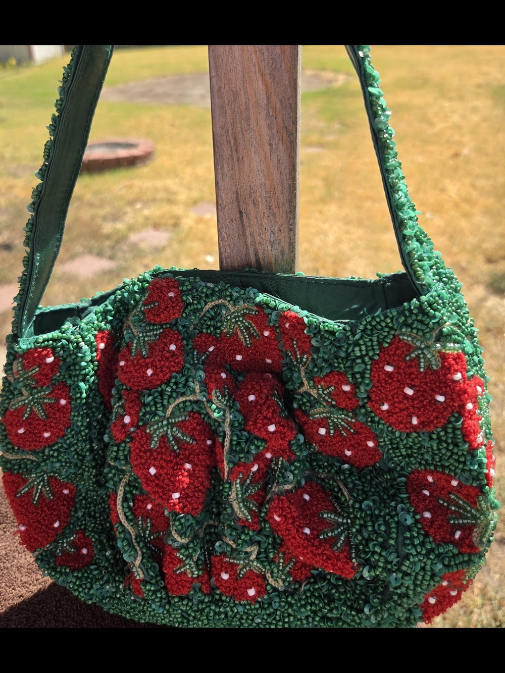 T.J.Maxx Green & Red Beaded Strawberry Shoulder Bag - Picture 2 of 3